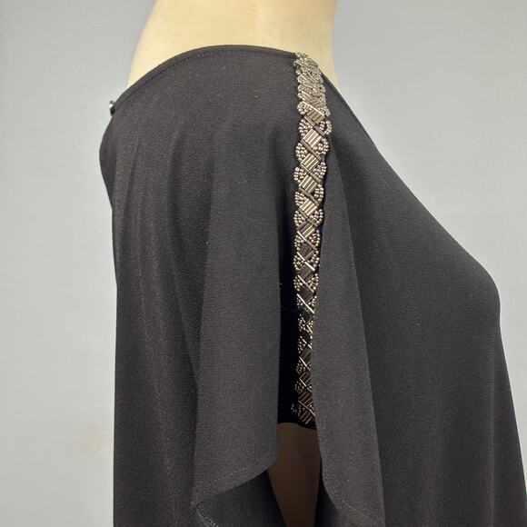 Dana Buchman Dolman Sleeve Black Short Sleeve Blouse Top Embellished Shoulder XL - Picture 5 of 7
